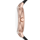 Emporio Armani Cleo Three-Hand Mother of Pearl Dial Black Leather Strap Watch For Women - AR11485