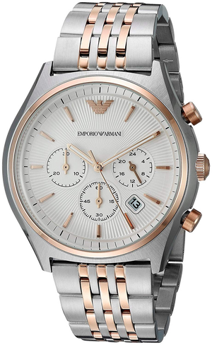 Emporio Armani Zeta Chronograph Quartz White Dial Two Tone Steel Strap Watch For Men - AR1998