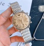Emporio Armani Aviator Chronograph Beige Dial Silver Steel Strap Watch For Men - AR11239