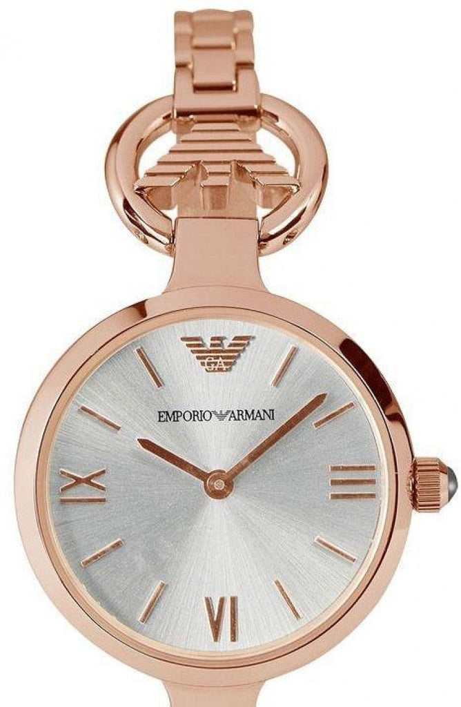 Emporio Armani Retro Quartz Silver Dial Rose Gold Steel Strap Watch For Women - AR1776