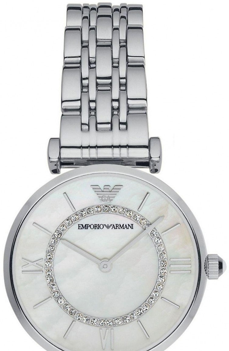 Emporio Armani Gianni T-Bar Mother of Pearl Dial Silver Stainless Steel Watch For Women - AR1908