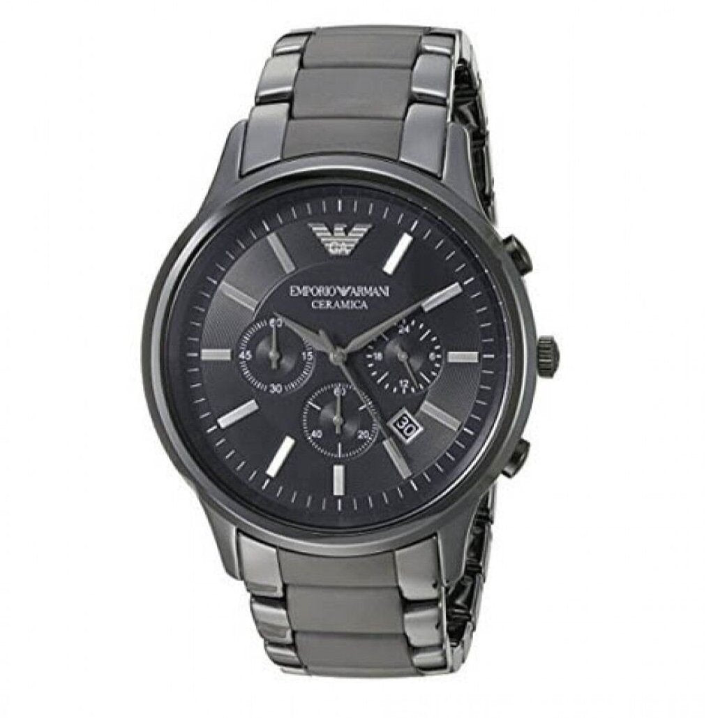 Emporio Armani Ceramica Chronograph Black Dial Black Steel Strap Watch For Men - AR1451