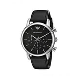 Emporio Armani Classic Chronograph Black Dial Black Leather Strap Watch For Men - AR1733