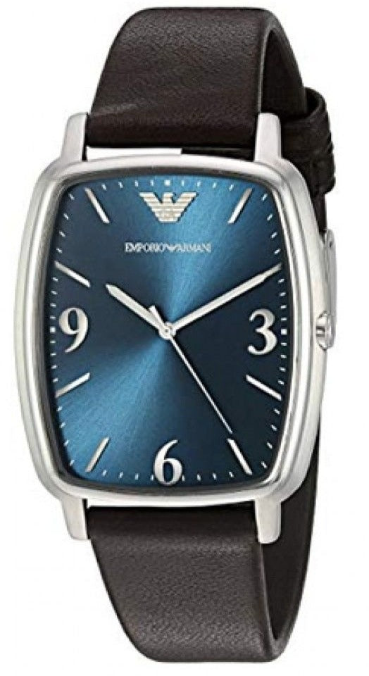Emporio Armani Retro Quartz Blue Dial Black Leather Strap Watch For Men - AR2491