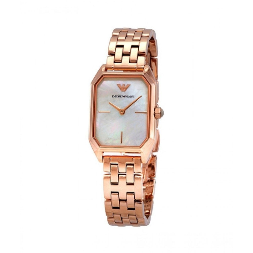 Emporio Armani Giola White Mother of Pearl Dial Rose Gold Steel Strap Watch For Women - AR11147