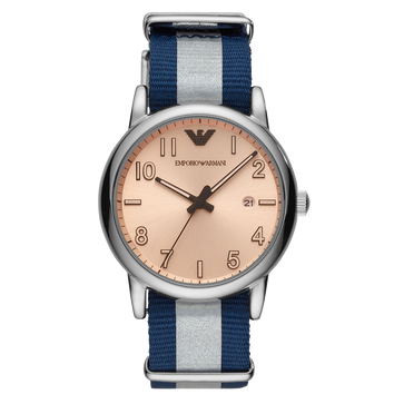Emporio Armani Luigi Analog Beige Dial Two Tone NATO Strap Watch For Men - AR11212