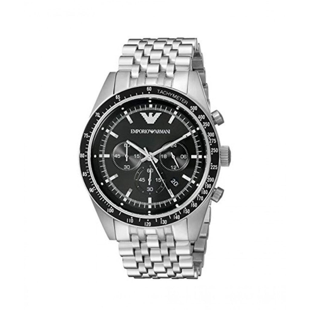 Emporio Armani Tazio Chronograph Black Dial Silver Steel Strap Watch For Men - AR5988