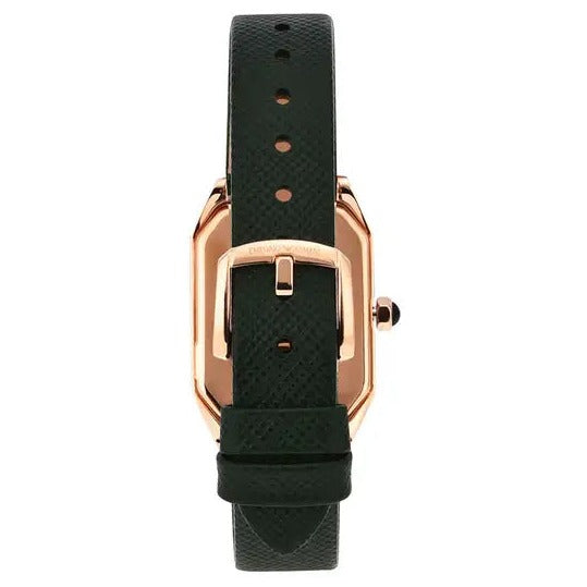 Emporio Armani Gioia Analog Black Mother of Pearl Dial Green Leather Strap Watch For Women - AR11149