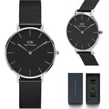 Daniel Wellington Petite Ashfield Black Dial Black Mesh Strap Watch For Women - DW00100202