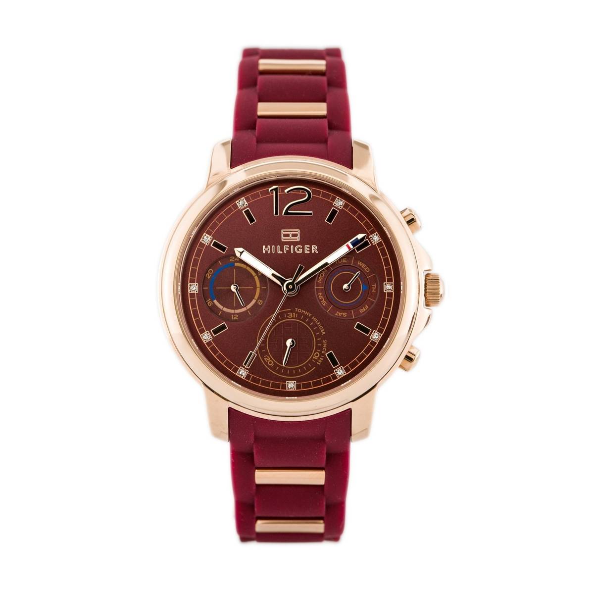 Tommy Hilfiger Claudia Red Dial Two Tone Steel Strap Watch for Women - 1781744