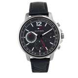 Tommy Hilfiger London Chronograph Grey Dial Black Leather Strap Watch for Men - 1791533