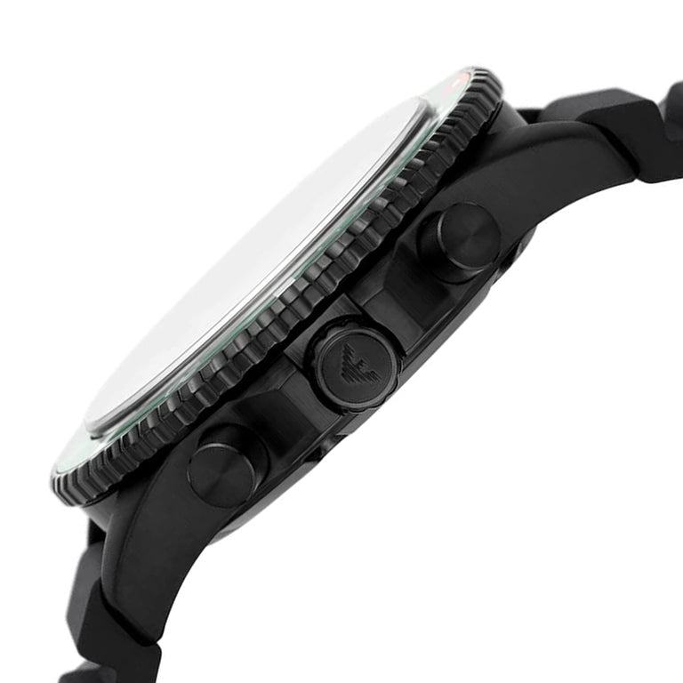 Emporio Armani Diver Chronograph Quartz Green Dial Black Silicon Strap Watch For Men - AR11463