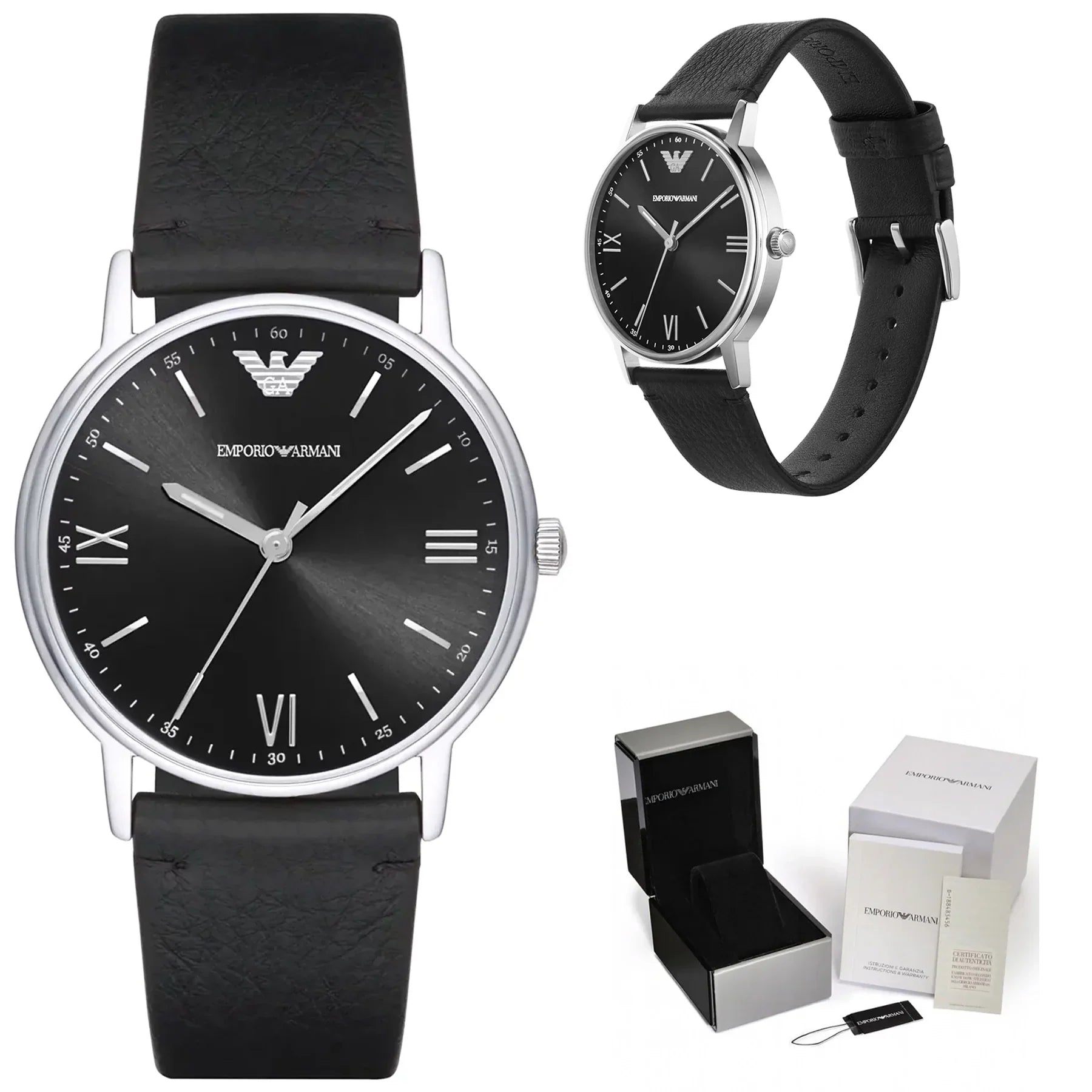 Emporio Armani Kappa Analog Quartz Black Dial Black Leather Strap Watch For Men - AR11013