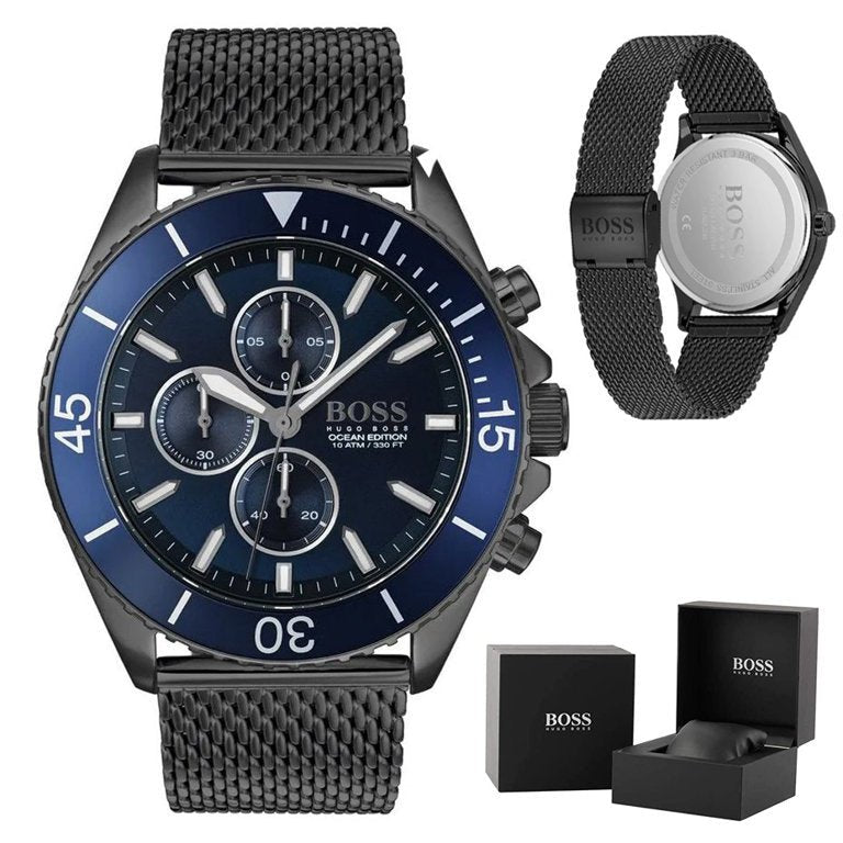 Hugo Boss Ocean Edition Blue Dial Black Mesh Bracelet Watch for Men - 1513702