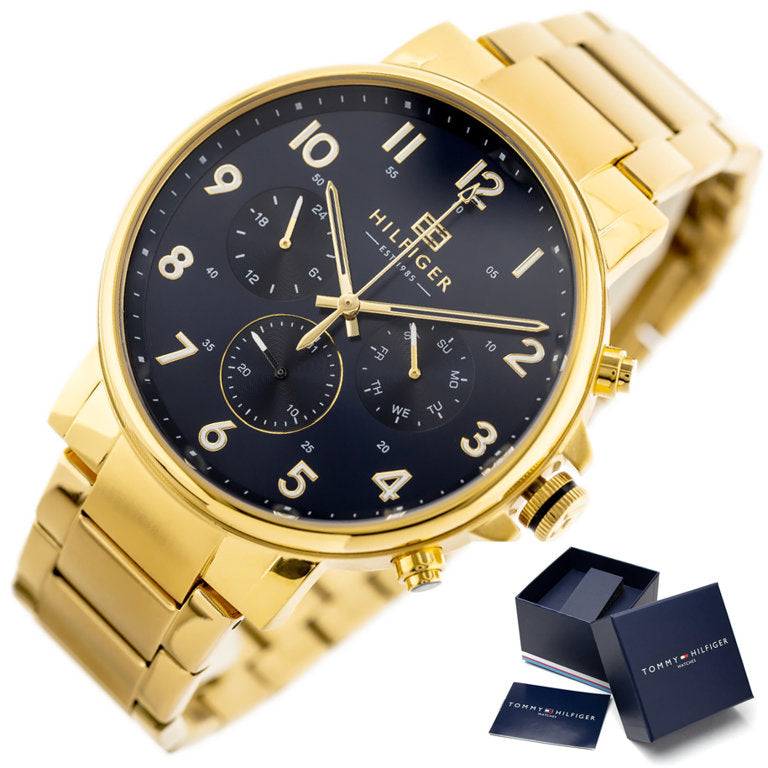 Tommy Hilfiger Daniel Chronograph Blue Dial Gold Steel Strap Watch for Men - 1710384