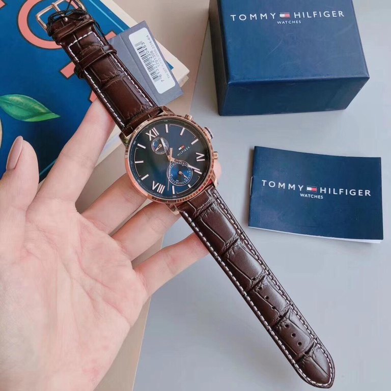 Tommy Hilfiger Aiden Quartz Blue Dial Brown Leather Strap Watch for Men - 1791308