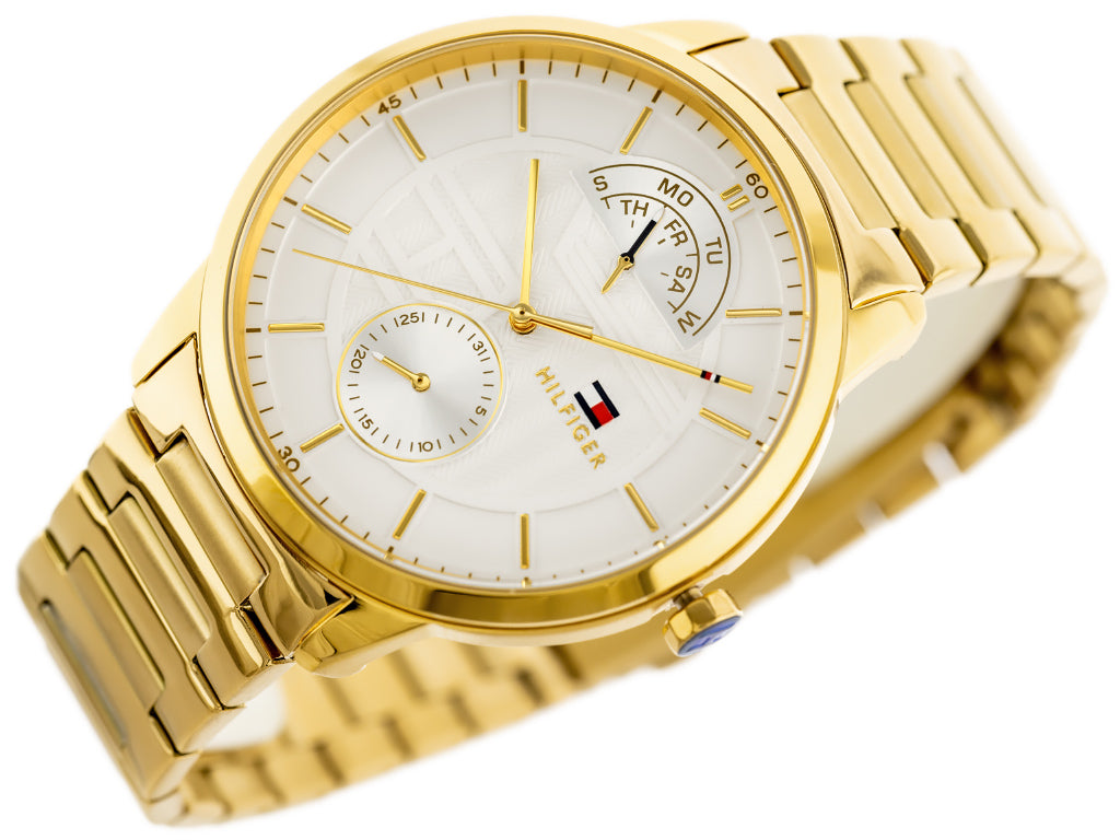 Tommy Hilfiger Hunter White Dial Gold Steel Strap Watch for Men - 1791609