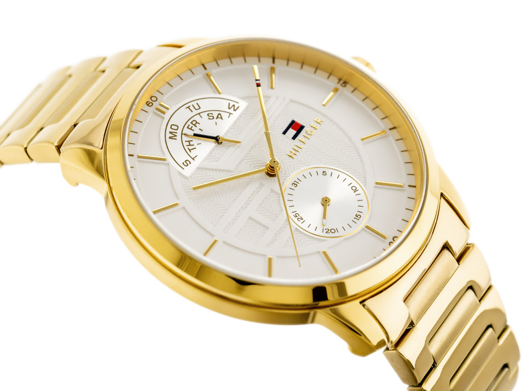 Tommy Hilfiger Hunter White Dial Gold Steel Strap Watch for Men - 1791609