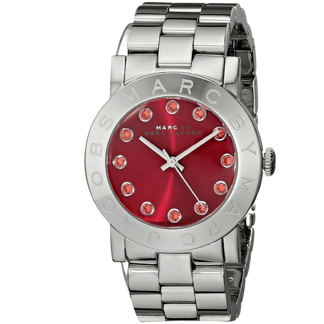 Marc Jacobs Amy Red Dial Silver Steel Strap Watch for Women - MBM3335