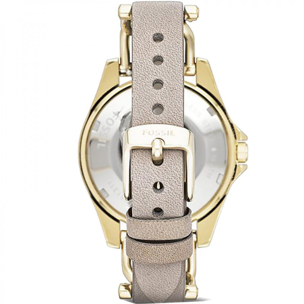 Fossil Riley White Dial Beige Leather Strap Watch for Women - ES3465