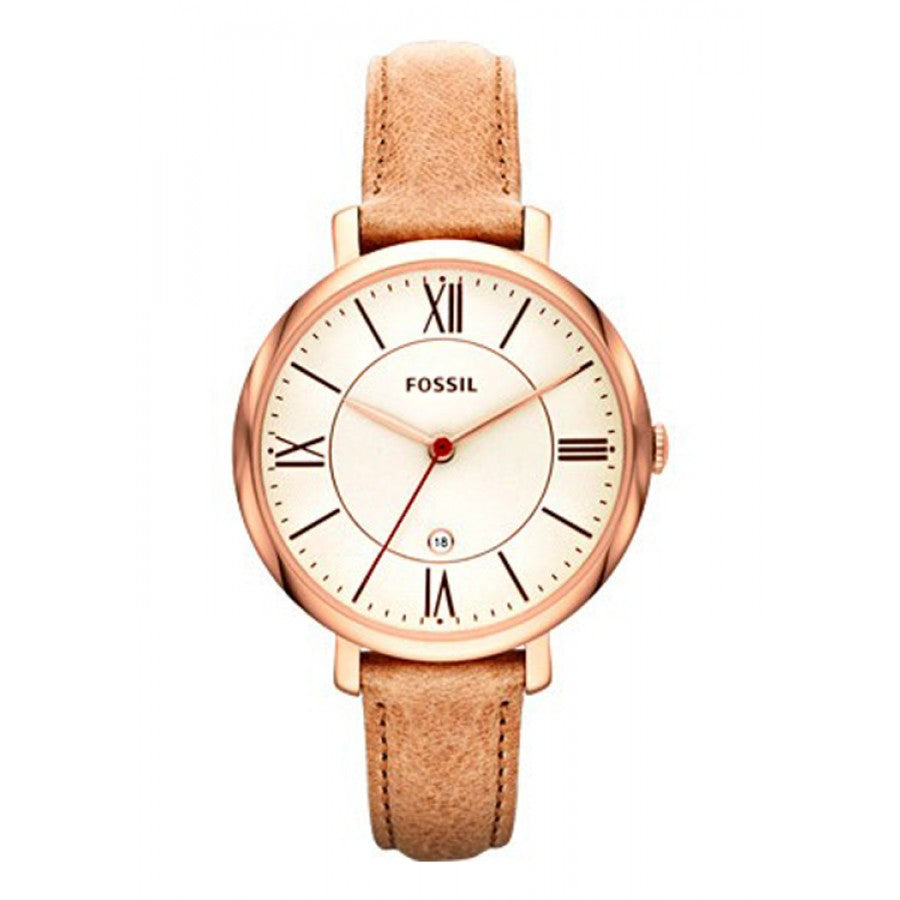 Fossil Jacqueline White Dial Brown Leather Strap Watch for Women - ES3487