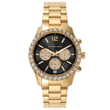 Michael Kors Berkley Chronograph Black Dial Gold Steel Strap Watch For Women - MK7414