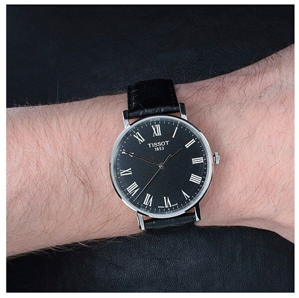 Tissot Everytime Medium Black Dial Black Leather Strap Watch For Men - T109.410.16.053.00