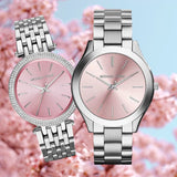 Michael Kors Slim Runway Quartz Pink Dial Silver Steel Strap Watch For Women - MK3380