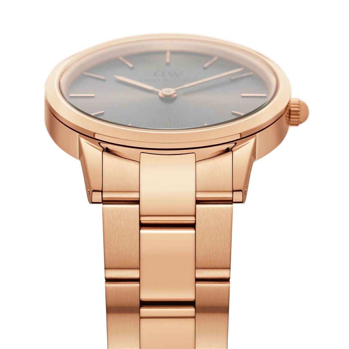 Daniel Wellington Iconic Link Grey Dial Rose Gold Steel Strap Watch For Women - DW00100332