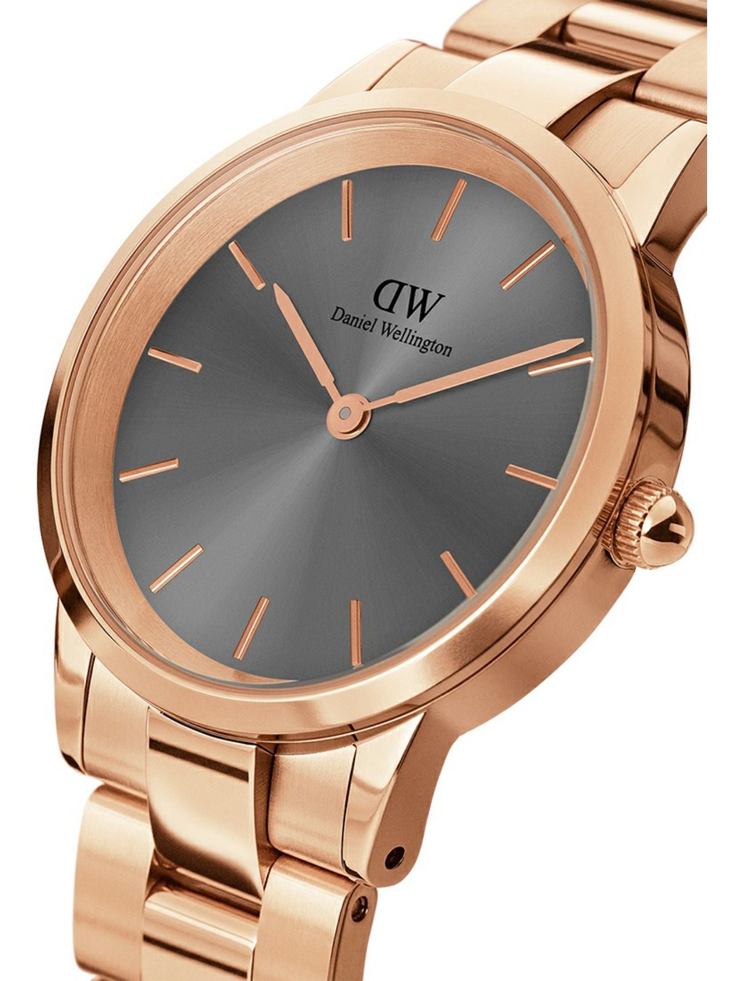 Daniel Wellington Iconic Link Grey Dial Rose Gold Steel Strap Watch For Women - DW00100336