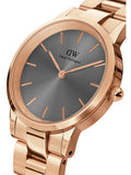 Daniel Wellington Iconic Link Grey Dial Rose Gold Steel Strap Watch For Women - DW00100336