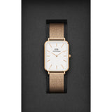 Daniel Wellington Quadro Pressed Melrose White Dial Rose Gold Mesh Strap Watch For Women - DW00100465