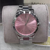 Michael Kors Slim Runway Quartz Pink Dial Silver Steel Strap Watch For Women - MK3380