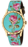 Gucci G Timeless Floral Turquoise Dial Turquoise Leather Strap Watch For Women - YA1264085