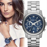 Michael Kors Hunger Stop 100 Series Navy Blue Dial Silver Steel Strap Watch for Women - MK5814