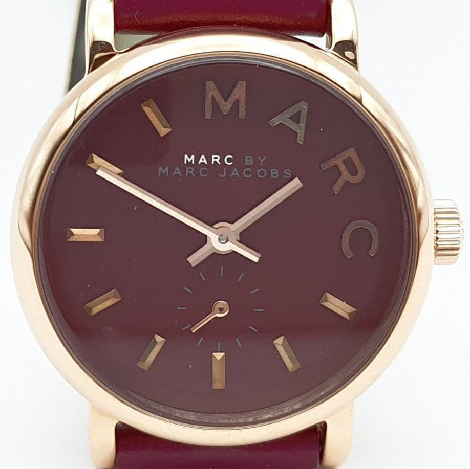 Marc Jacobs Baker Maroon Dial Maroon Leather Strap Watch for Women - MBM1271
