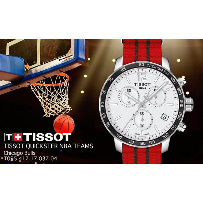 Tissot Quickster Chronograph NBA Chicago Bulls White Dial Red NATO Strap Watch For Men - T095.417.17.037.04