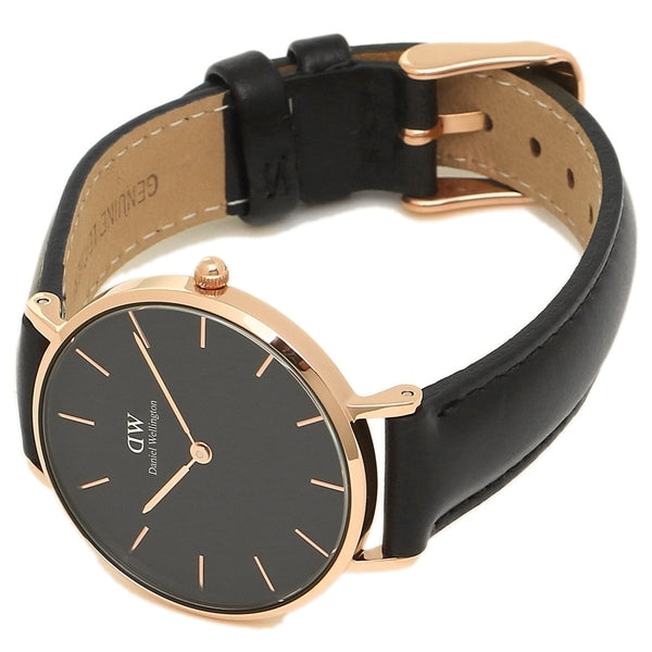 Daniel Wellington Petite Sheffield Black Dial Black Leather Strap Watch For Women - DW00100168