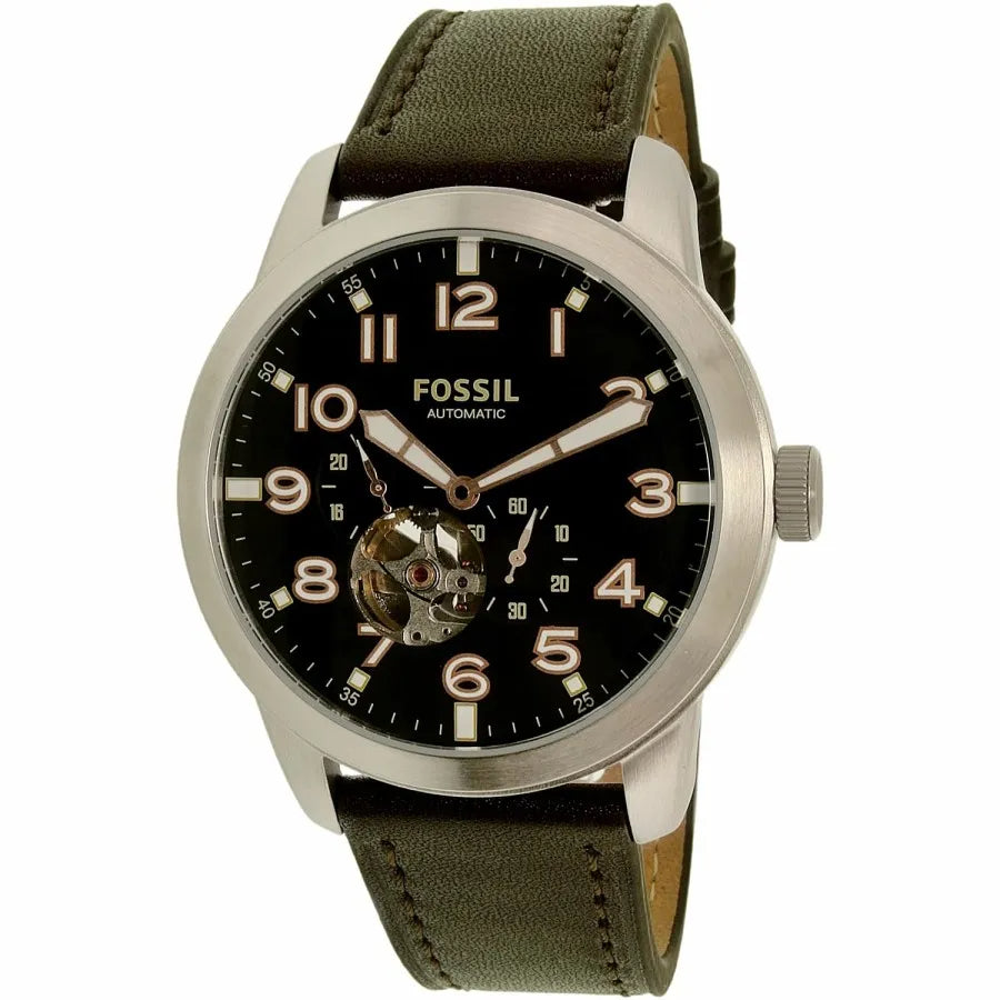 Fossil Pilot 54 Automatic Black Dial Brown Leather Strap Watch for Men - ME3118