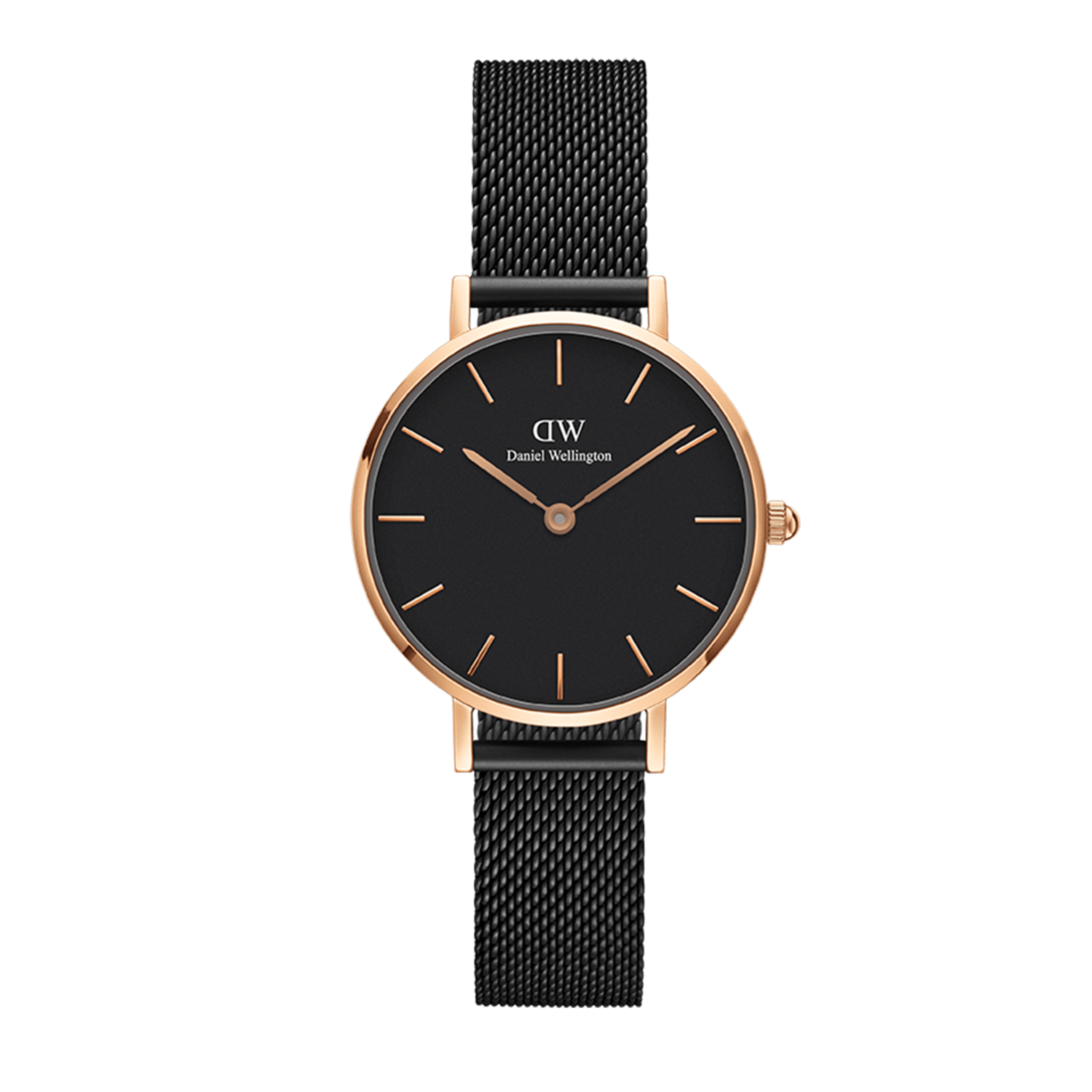 Daniel Wellington Petite Ashfield Black Dial Black Mesh Strap Watch for Women - DW00100307