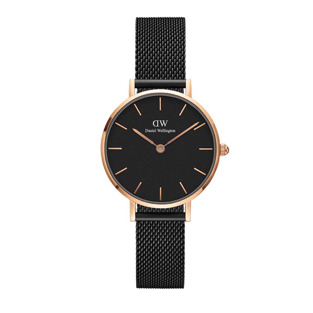 Daniel Wellington Petite Ashfield Black Dial Black Mesh Strap Watch for Women - DW00100307