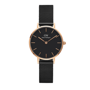 Daniel Wellington Petite Ashfield Black Dial Black Mesh Strap Watch for Women - DW00100307