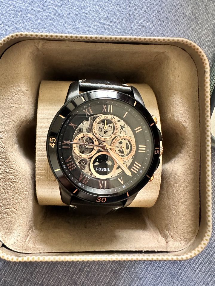 Fossil Grant Sport Automatic Skeleton Black Dial Black Leather Strap Watch for Men - ME3138