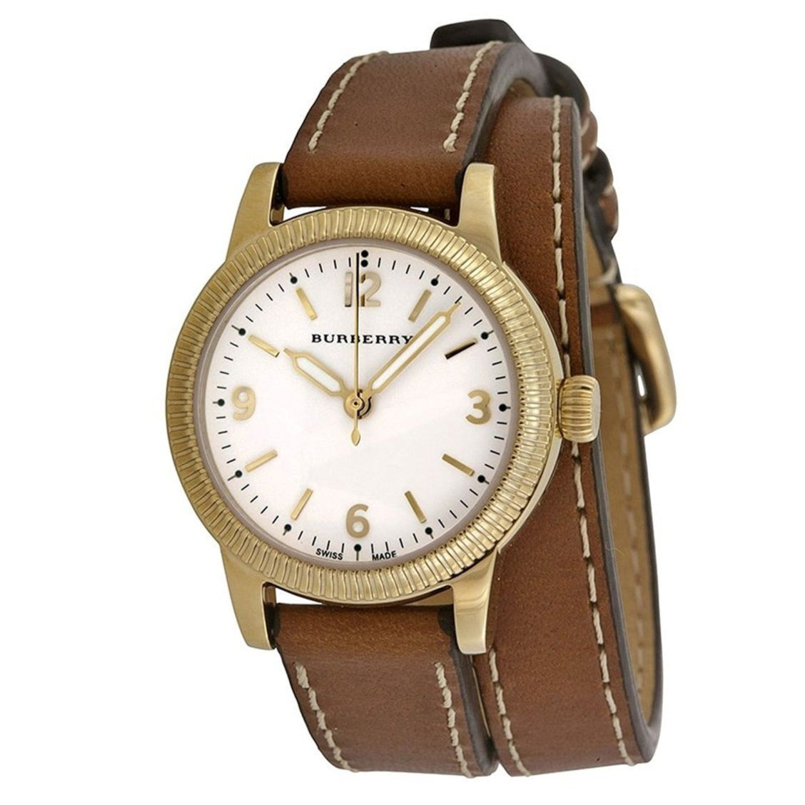 Burberry Utilitarian White Dial Brown Leather Strap Watch for Women - BU7850