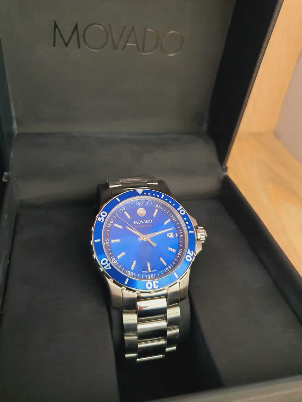 Movado Series 800 Blue Dial Silver Steel Strap Watch For Men - 2600137