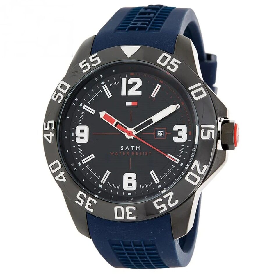 Tommy Hilfiger Cole Black Dial Blue Rubber Strap Watch for Men - 1790984