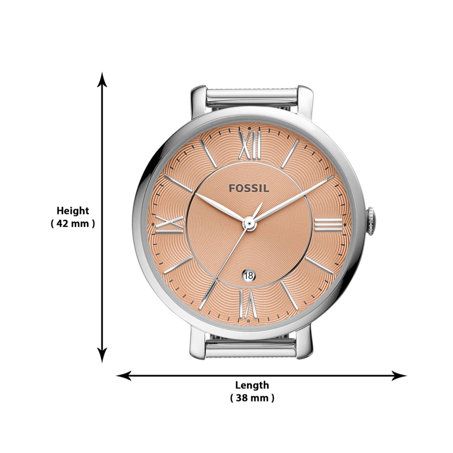 Fossil Jacqueline Three Hand Pink Dial Silver Mesh Strap Watch for Women - ES5089