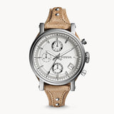 Fossil Boyfriend Chronograph White Dial Brown Leather Strap Watch for Women - ES3625