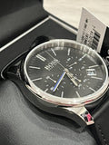 Hugo Boss Time One Chronograph Black Dial Black Leather Strap Watch for Men - 1513430