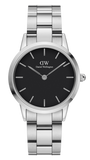 Daniel Wellington Iconic Link Black Dial Silver Steel Strap Watch for Women - DW00100204